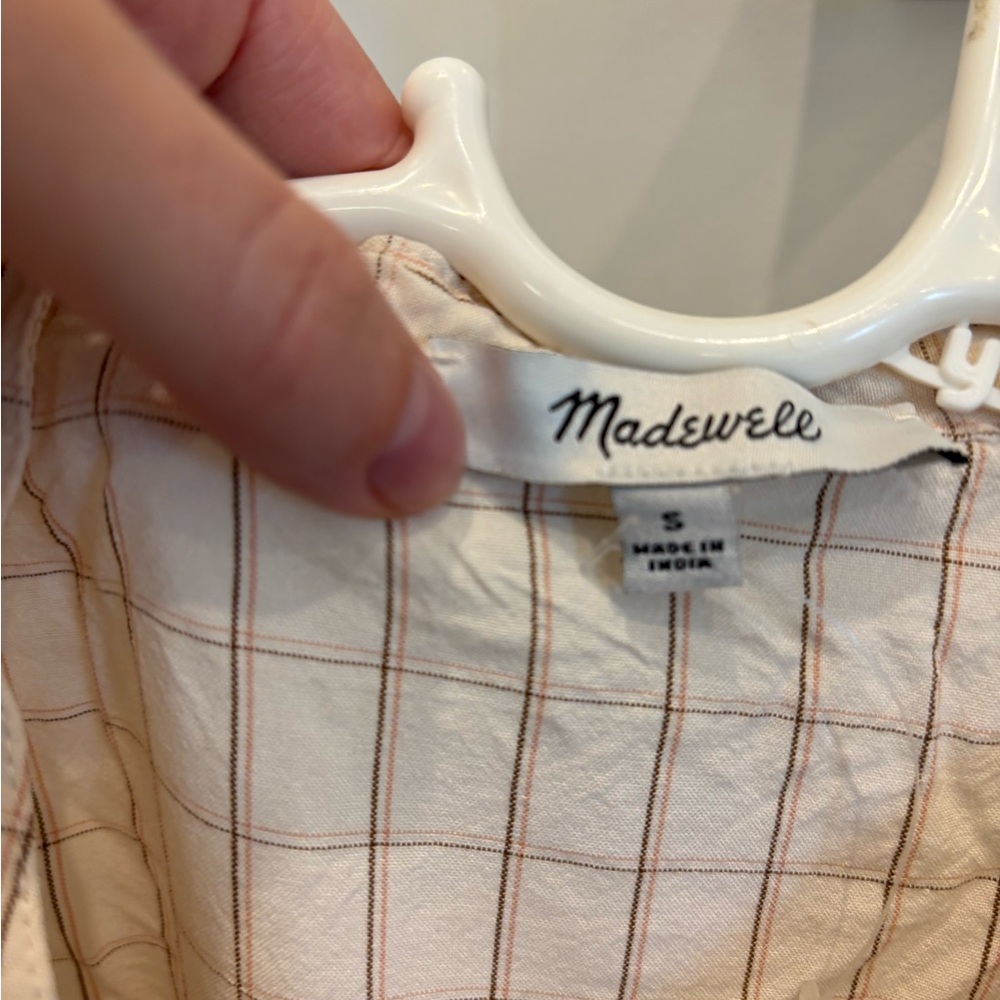 Madewell Checkered Top in Cream and Brown